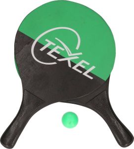 Gebro Houten beachball set groen zwart Strand balletjes Rackets batjes en bal Tennis ballenspel