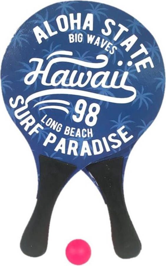 Gebro Houten beachball set met Hawaii print Strand balletjes Rackets batjes en bal Tennis ballenspel