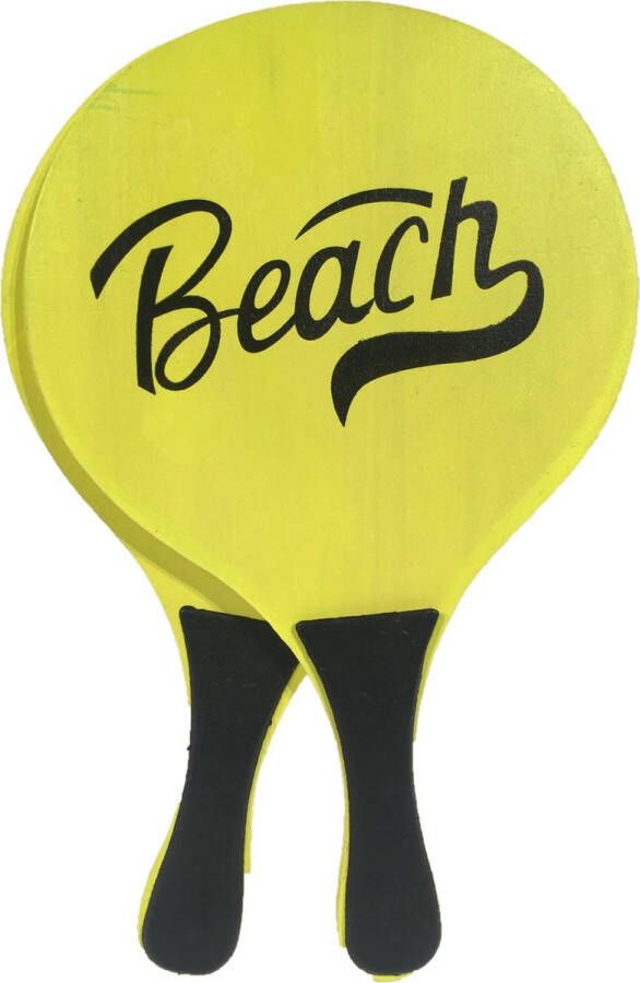 Gebro Houten beachball set neon geel Strand balletjes Rackets batjes en bal Tennis ballenspel