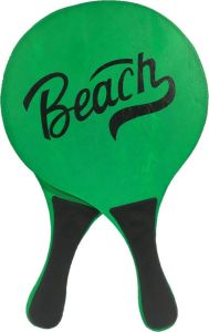 Gebro Houten beachball set neon groen Strand balletjes Rackets batjes en bal Tennis ballenspel
