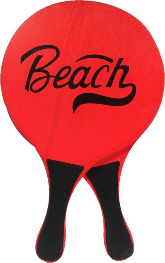Gebro Houten beachball set neon rood Strand balletjes Rackets batjes en bal Tennis ballenspel