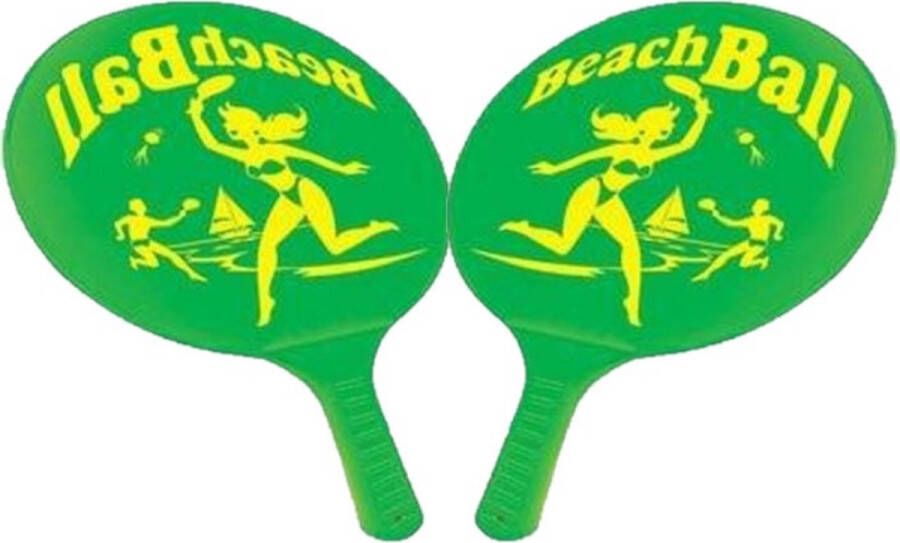 Gebro Kunststof beachball set groen Strand balletjes Rackets batjes en bal Tennis ballenspel