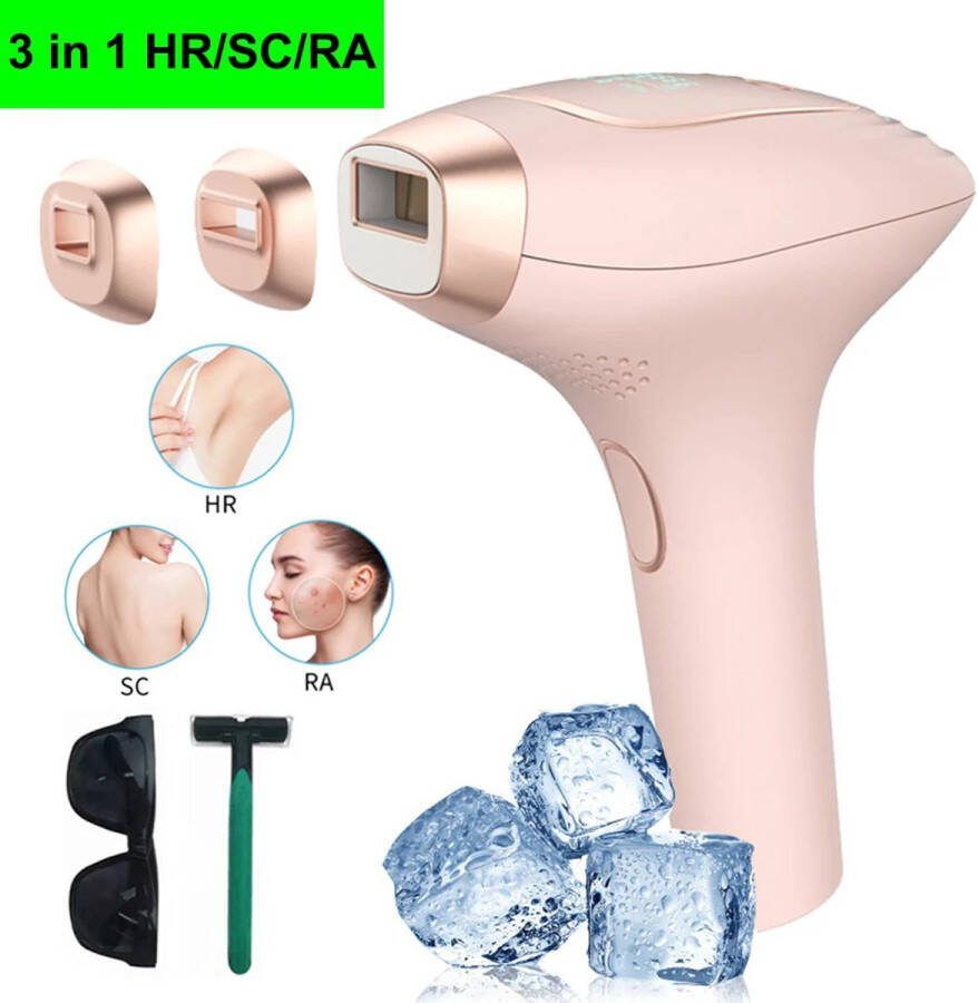 Geen merk. 3 in 1 HR SC RA Laser Epilator IPL Ontharing 9 Niveaus 999900 Knippert Permanente Pijnloze Epilator Elektrische Depilador voor Vrouwen