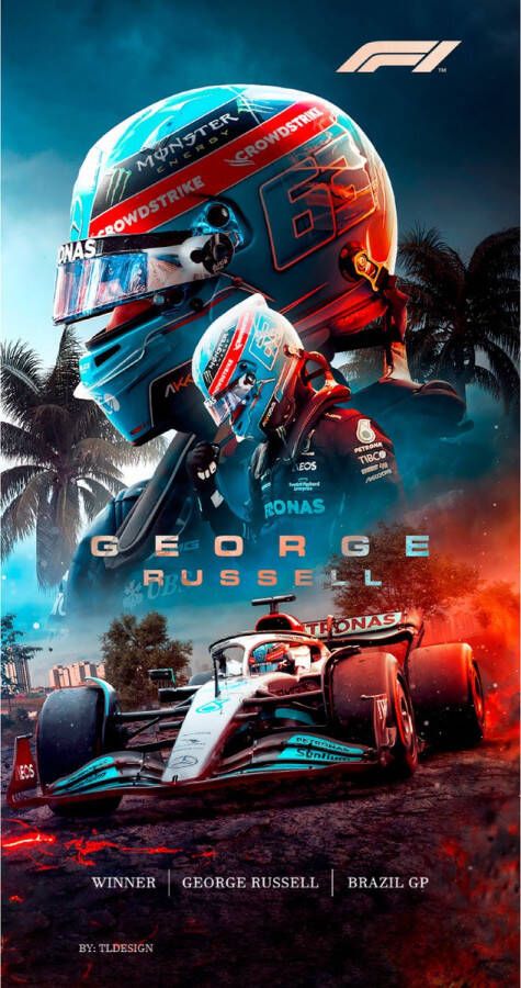 Geen merk-fanartikel Formule 1 Badhanddoek George Russell 2023 70 x 140 cm 2023-GR-01 Vaderdag Cadeau