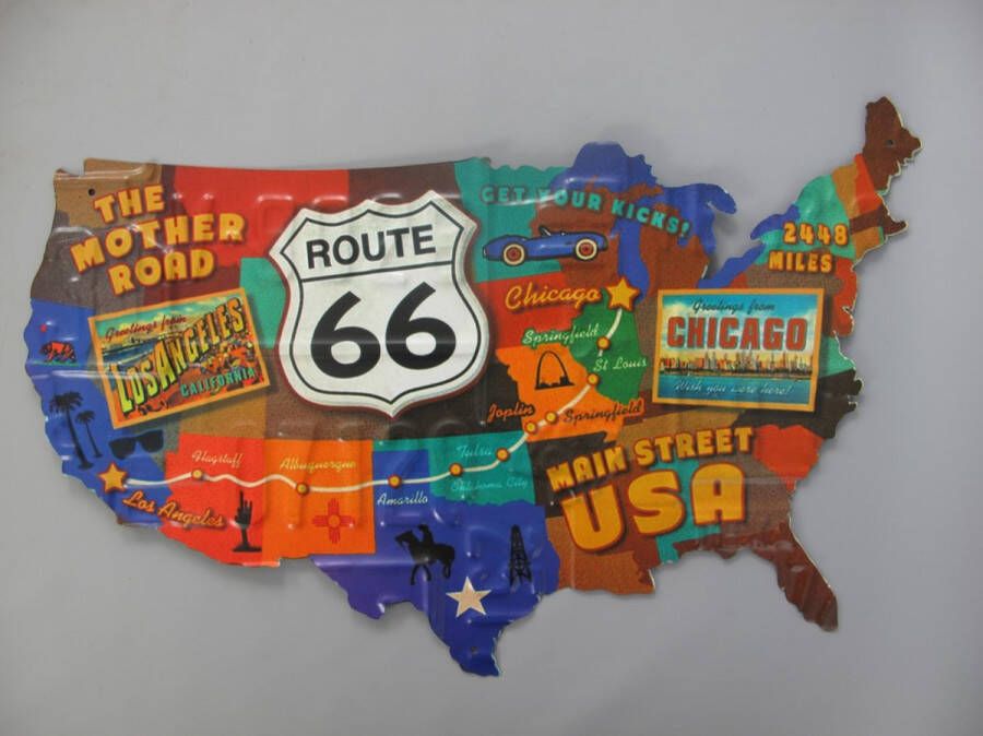 Geen merk. Route 66 USA wandbord metaal