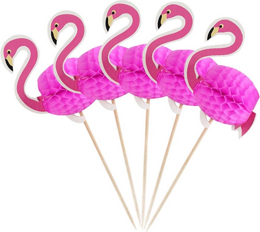 Geen merknaam Cocktailprikkers Flamingo 3D 20 stuks Feest Decoratie Prikkers Tropisch Party