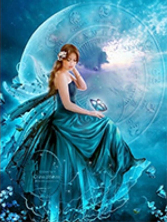 Geen merknaam Diamond painting blauwe vrouw 40 x 50 cm volledige bedrukking ronde steentjes direct leverbaar vlinder engel fee