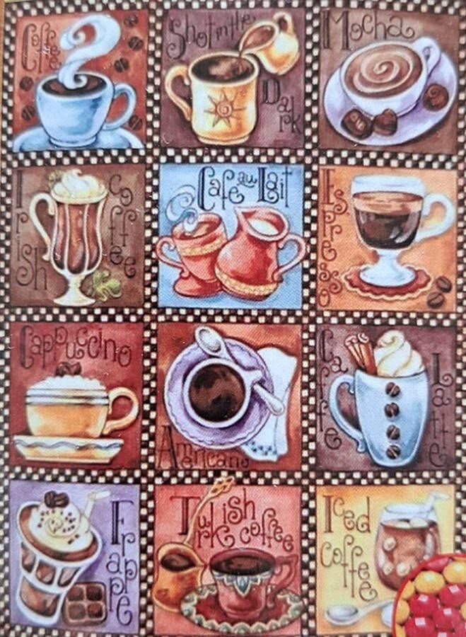 Geen merknaam Diamond painting kopje koffie 40 x 50 cm volledige bedrukking ronde steentjes direct leverbaar caffee bonen kop en schotel roos rood hart hartje