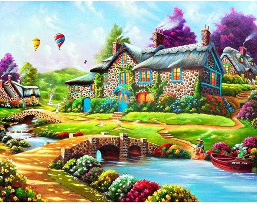 Geen merknaam TOPMO- vrolijk dorpje 40X50CM- Diamond painting pakket HQ Diamond Painting VOLLEDIG dekkend Diamant Schilderen voor Volwassenen – ROND