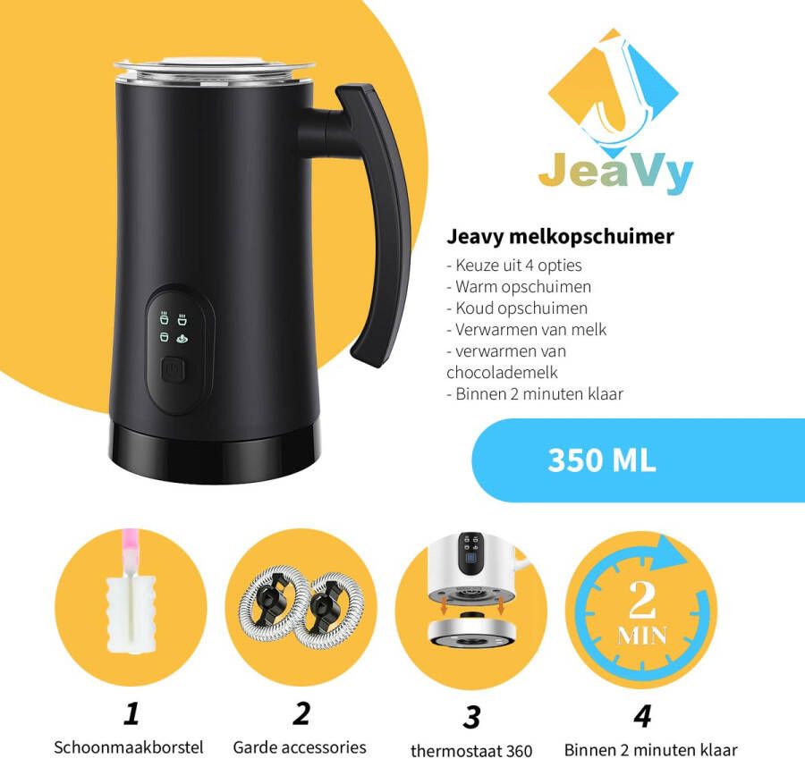 Geen personage Elektrisch melkopschuimer 4 in 1 van Jeavy de ultieme oplossing voor de perfecte cappuccino latte ijskoffie of warme chocomel