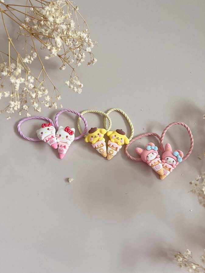 Geen Sanrio Haarelastiekjes 6stuks Pastel Ø 30mm Elastiek Haar Accessoires Kinderen Peuter Baby Meisjes