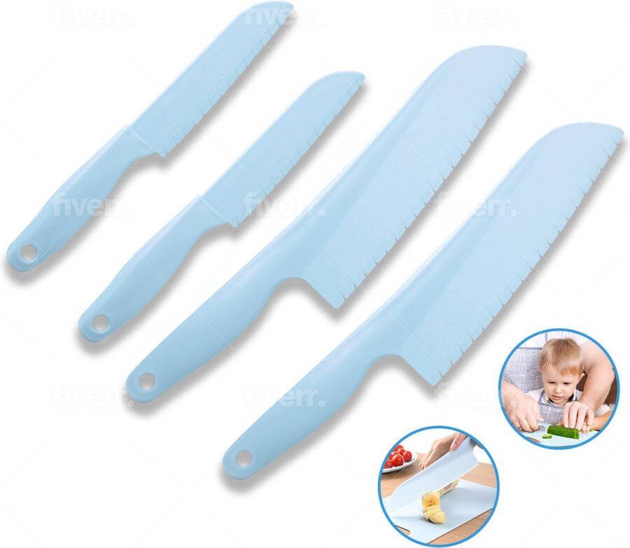 GEENM Hoge kwaliteit Messenset Kindermessen Kiddikutters Blauw Snij-veilig en Vaatwasser-bestendige messen 3-Pack