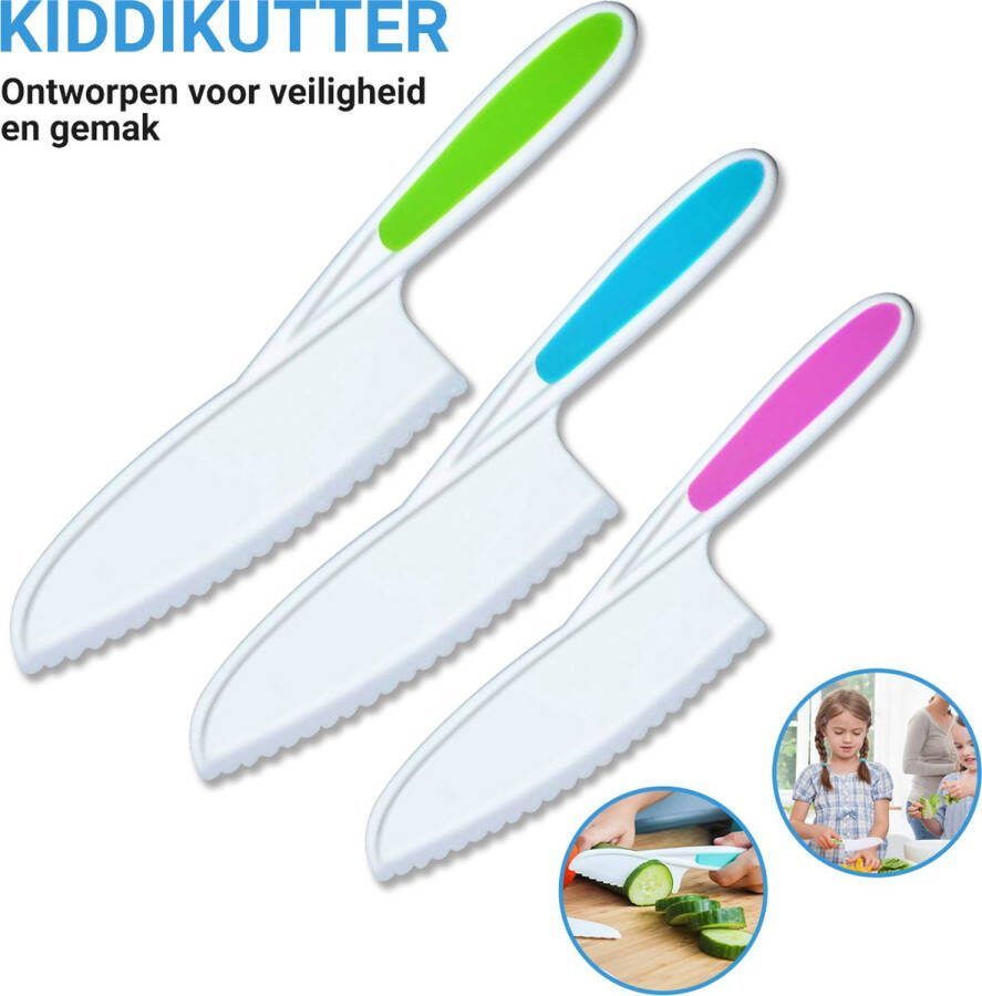 GEENM Kindveilige Messenset Kindermessen Kiddikutters Snij-veilig en Vaatwasser-bestendige messen 3-Pack