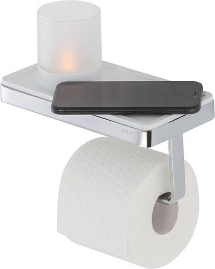 Geesa Frame Toiletrolhouder met planchet en (LED licht)houder Wit Chroom