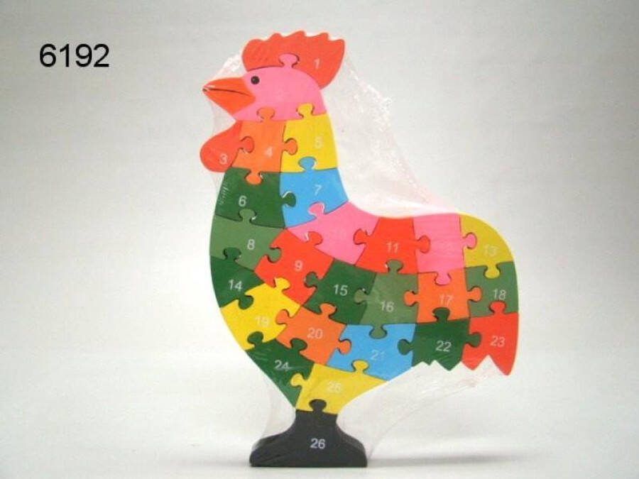 Geharo Vormenpuzzel haan met alfabet en cijfers