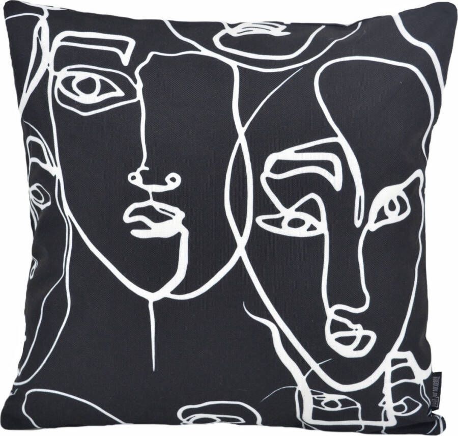Gek op Kussens! Sierkussen Abstract Face Black Outdoor Buiten Collectie 45 x 45 cm Katoen Polyester