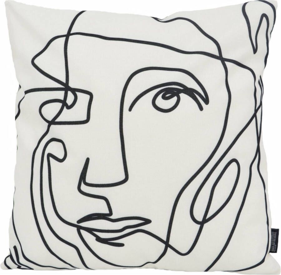 Gek op Kussens! Sierkussen Abstract Face White Outdoor Buiten Collectie 45 x 45 cm Katoen Polyester