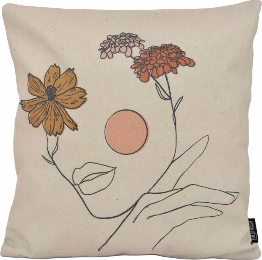 Gek op Kussens! Sierkussen Face Flower Outdoor Buiten Collectie 45 x 45 cm Katoen Polyester