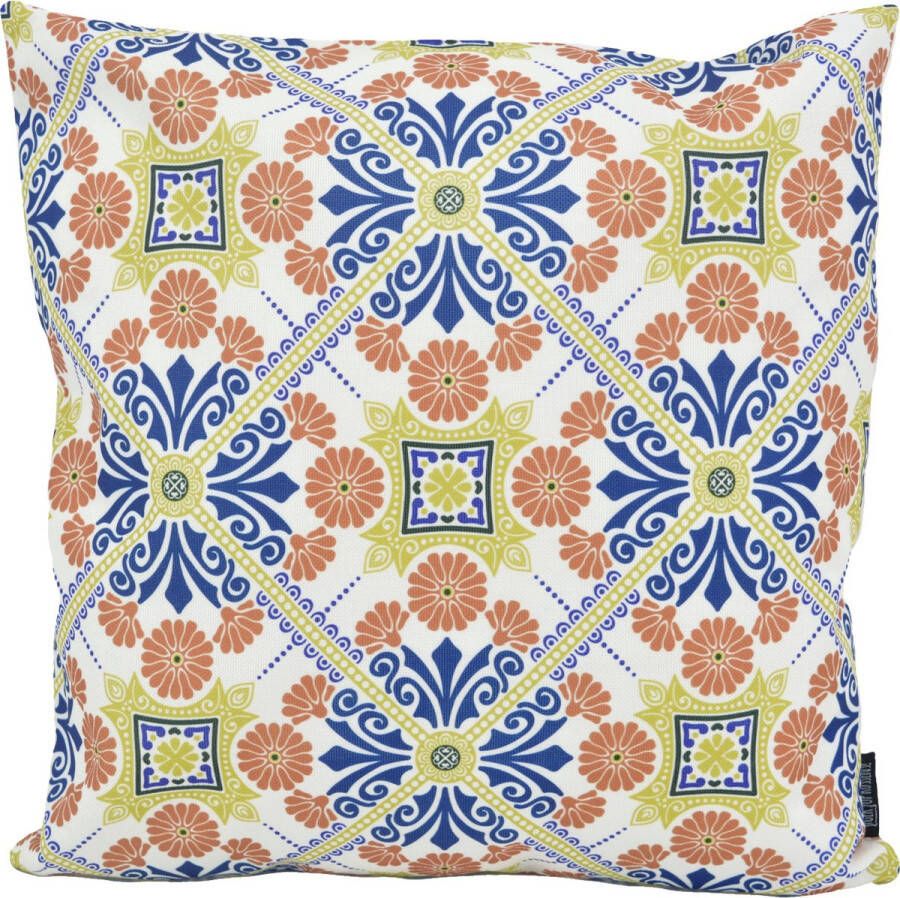 Gek op Kussens! Sierkussen Mozaiek Oranje Blauw Outdoor Buiten Collectie 45 x 45 cm Katoen Polyester