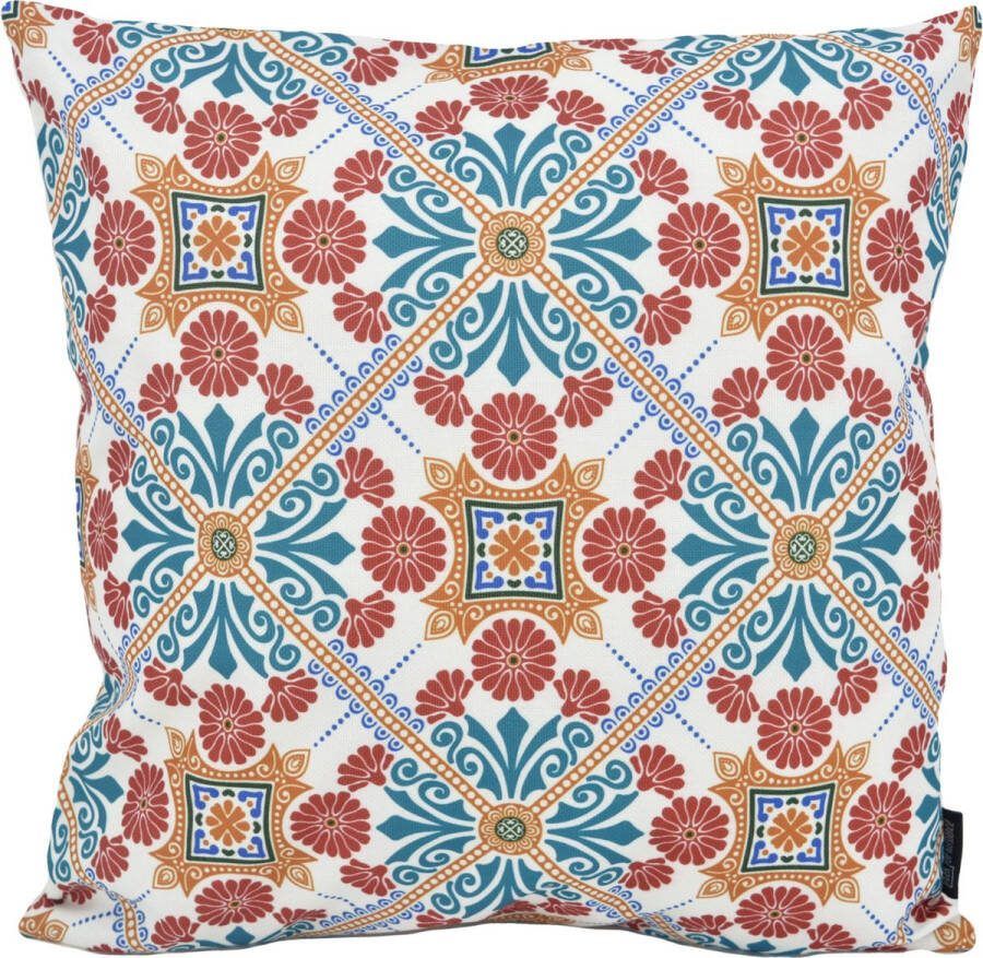 Gek op Kussens! Sierkussen Mozaiek Rood Petrol Outdoor Buiten Collectie 45 x 45 cm Katoen Polyester