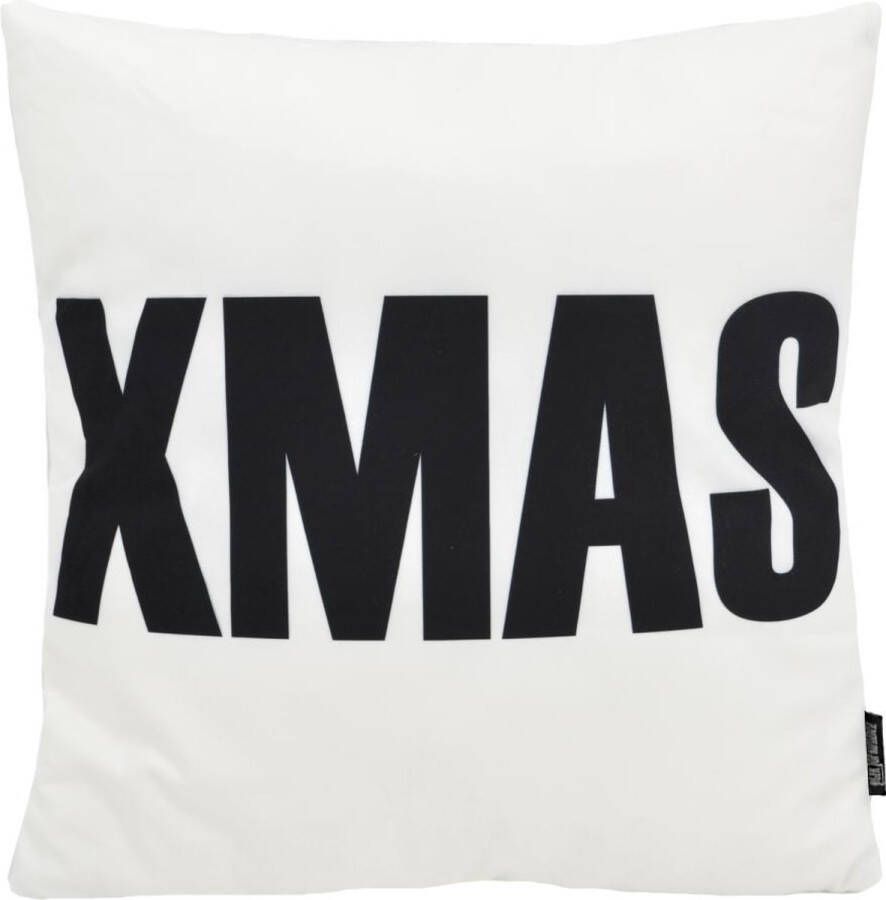 Gek op Kussens! XMAS White 'Kerst' Kussenhoes Katoen Polyester 45 x 45 cm Wit-Zwart