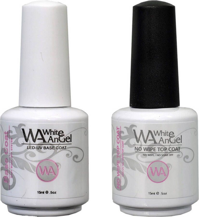 Gellex White Angel Base Coat 15ml & No Wipe Top Coat 15ml Gel Nagellak Led UV Gellak Set