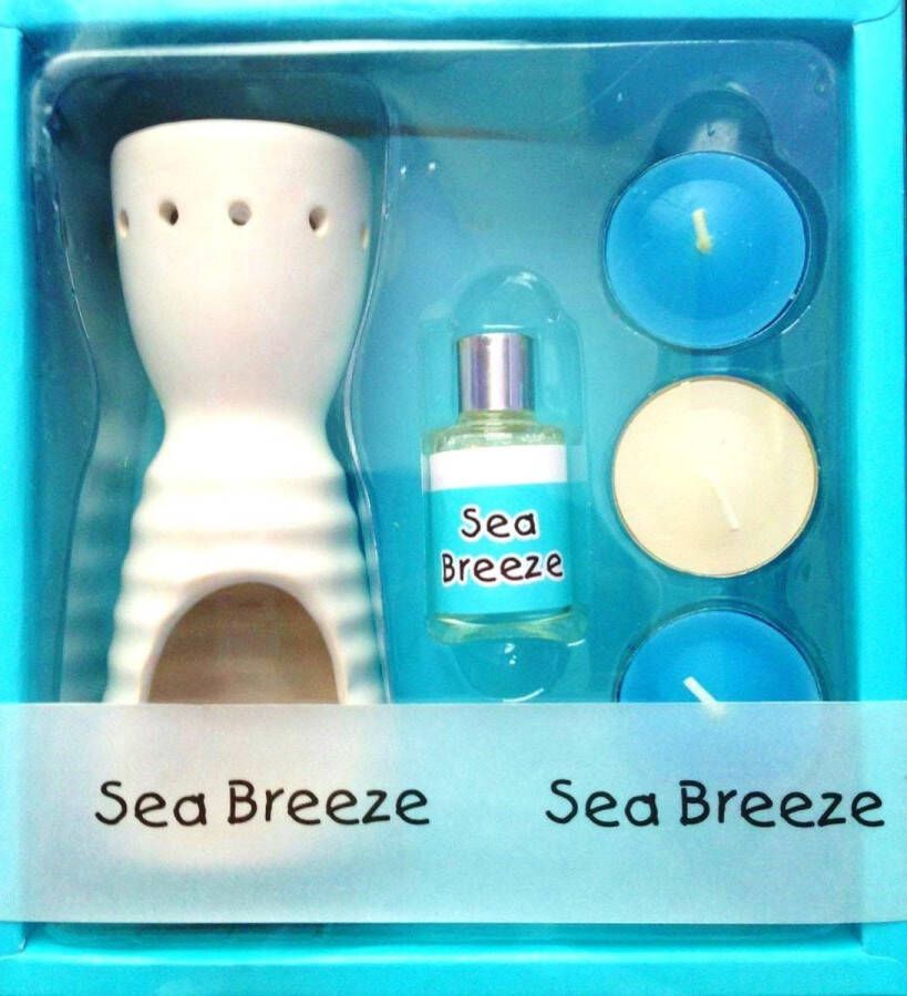 Gelukisgoedkoop Geurolie geschenkset Sea Breeze- Met oliebrander Geurolie en 3 kaarsjes