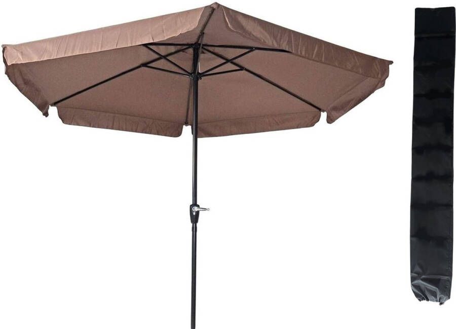 Lesliliving Parasol Gemini Taupe Ø300 Cm | In Hoogte Verstelbaar | Met Gratis Opberghoes