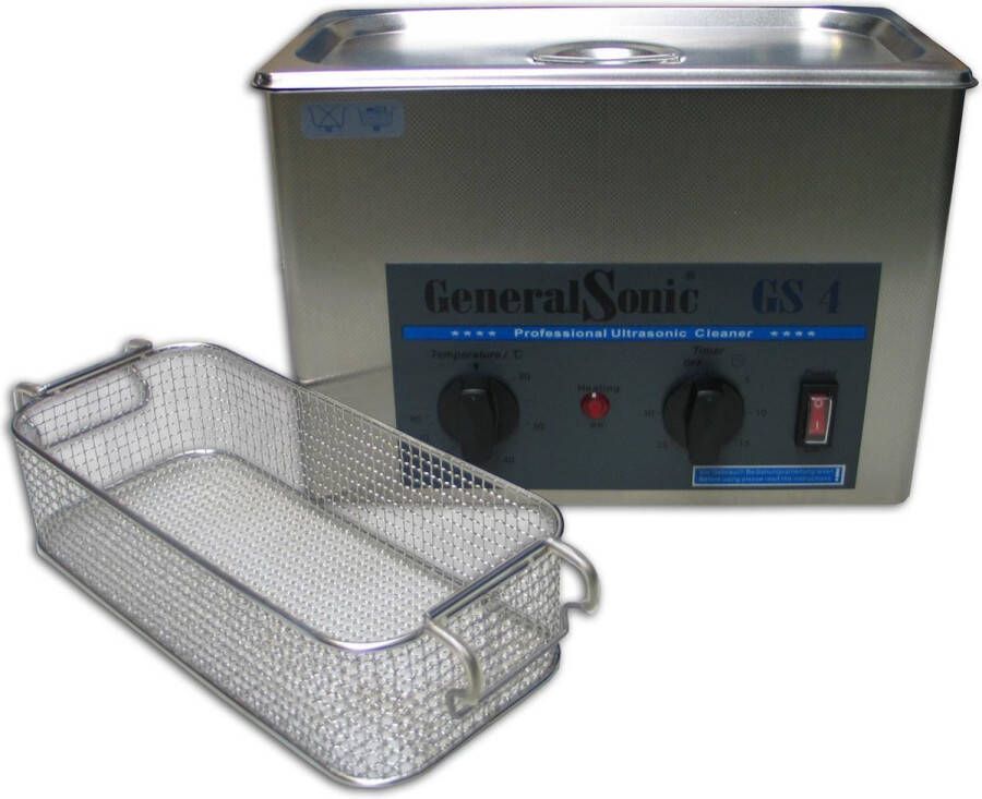 GeneralSonic GS4 – 4 liter | Professionele ultrasoon reiniger met een krachtige reiniging (Ultrasoonbad ultrasoon baden reinigingsbad ultrasone reiniger carburateur reinigers ultrasonic cleaner injectoren brillen apparaat grote ultrasoonbak)