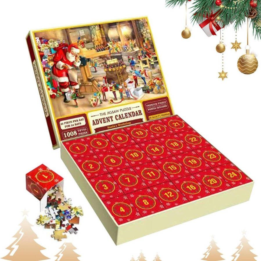 Generic 2024 Adventskalender Legpuzzel Kerstmis Legpuzzels voor volwassenen 1008 stukjes Kerstmis Adventskalender Legpuzzels 24 dagen Verrassing Kerstmis Aftelcadeau