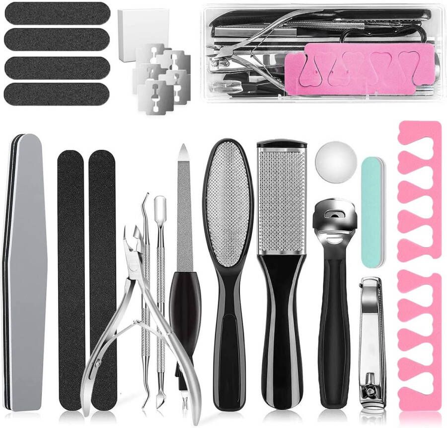 Generic 23-delige pedicureset voetscrub pedicure gereedschapset roestvrij staal voetverzorgingsgereedschap voetvijl voetdode huidverwijderaar voeteeltverwijderaar pedicureset cadeaus voor mannen en vrouwen