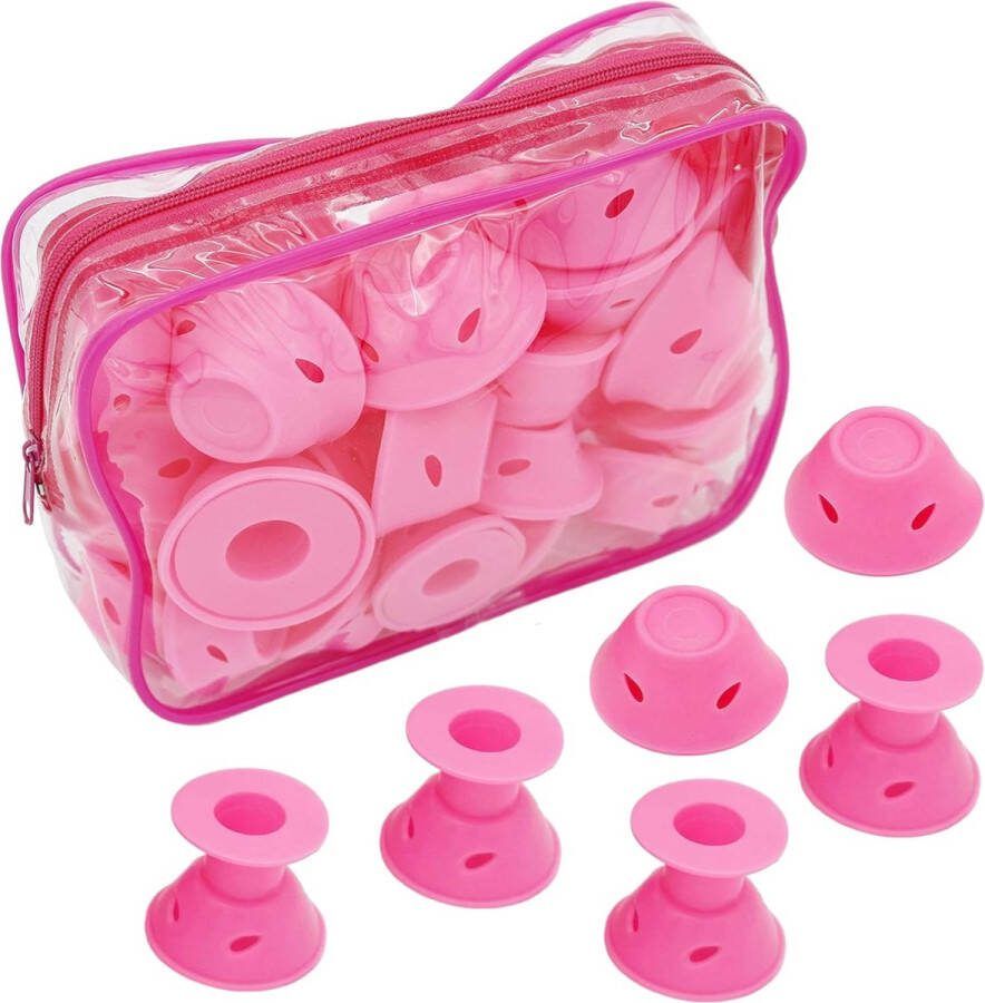 Generic 40 stuks roze magische krultang krulstylingtools inclusief 20 stuks grote en 20 stuks kleine siliconen krultang professionele accessoires geen hitte en schade aan het haar siliconen haarkrultang krultang professionele acc
