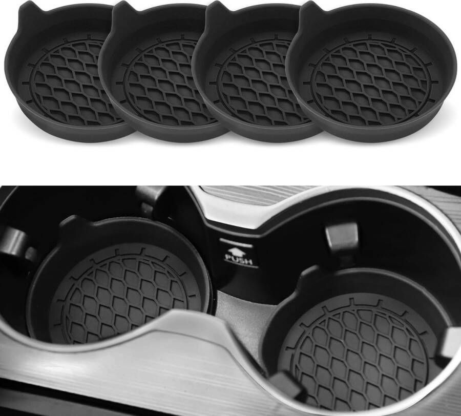 Generic Autobekerhouder Coaster 4-pack siliconen bekerhouderinzet universele antislip bekerhouders auto-accessoires interieur voor dames en heren zwart