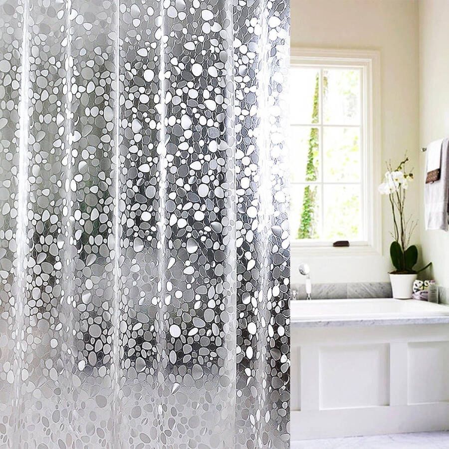 Generic Badkamer Douchegordijn Liner Heavy Duty Kraam Douche Liner PVC Waterdicht Helder 3D Pebbles Badgordijn voor Thuis Boerderij en Hotel Douchegordijn Liner 180*180cm