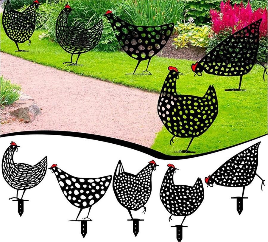 Generic 5 stuks Chicken Yard Art Garden 9.85 inch 25cm Acryl standbeeld decor tuin gazon vloer decoratie ornament- holle diervorm decor haan decor levensechte kip