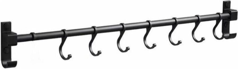Generic Keukenhaken ophangstangen voor kookgerei opbergrekken voor vodden Keukengereihouder 50 cm keukenrek met 7 verwijderbare haken (zwart)