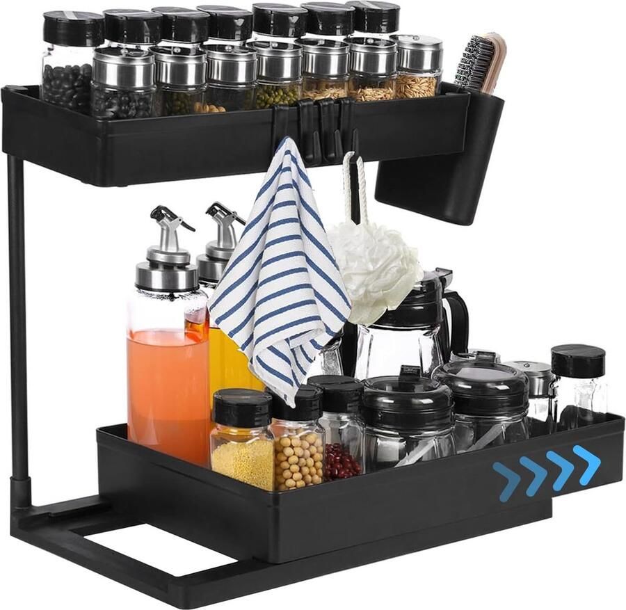 Generic Keukenorganizer gootsteenorganizer keukenopslag en -organisatie met 4 haken en 1 hangende bekerorganizer-opslag