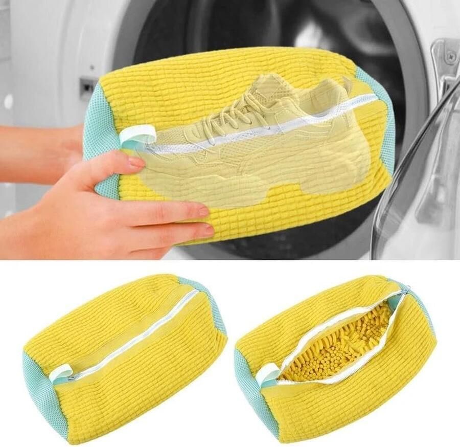 Generic Set van 2 schoenenwaszakken waszak schoenen sneakers wasnet met meerdere beschermingen zelfreinigende schoenen dikke waszak verhoogde wrijving aan de binnenkant geel