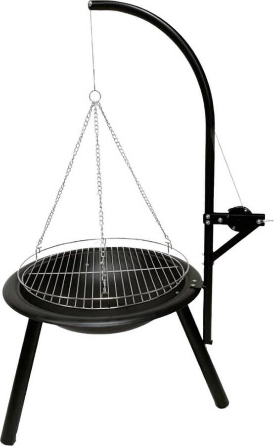 Generic Houtskool Barbecue Ø50 cm Houtskool Barbecue met grill rooster houtskool grill met vuurschaal met zwengel statief Rond 65 x 115cm Zwart Metaal