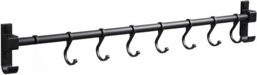 Generic Keukenhaken ophangstangen voor kookgerei opbergrekken voor vodden Keukengereihouder 40 cm keukenrek met 6 verwijderbare haken (zwart)