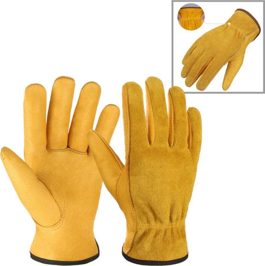 Generic Leren tuinhandschoenen Stevig Lekbestendig Comfortabel en ademend Multifunctioneel Werkhandschoenen Beschermende grote tuinhandschoenen met stevige grip Heren en dames Maat groot Geel