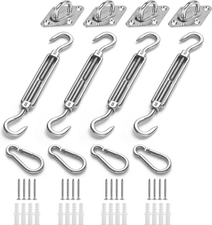 Generic Luifelmontageset M5 Luifelaccessoires Montage voor Vierhoekige Driehoekige Zonnezeilen RVS (12-delige set voor vierkant + 16 schroeven)