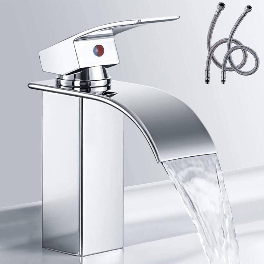 Generic Moderne waterval badkamerkraan elegant design wastafelkraan messing mengkraan warm en koud water beschikbaar chroom kraan G 3 8