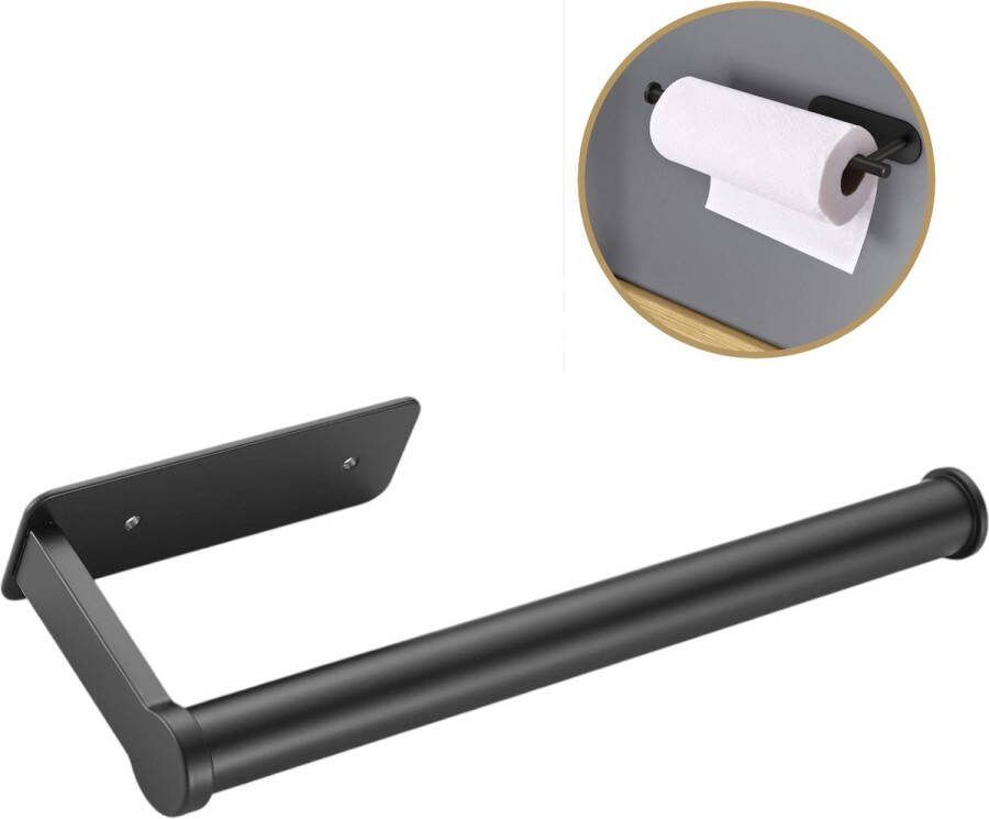 Generic Papieren handdoekhouder Onder kast Zelfklevende papieren handdoekhouder Wandgemonteerde aluminium handdoekhouder Voor kast wandmontage en boren niet nodig Keukenrolhouder 304 roestvrij staal Zwart