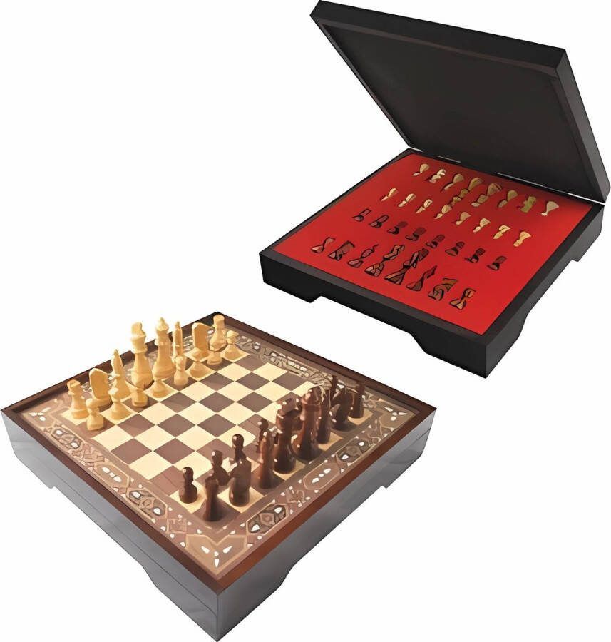 Generic Star Vip Schaak Walnoot Groot Formaat Schaakbord met houten schaakstukken Schaakspel Schaakset Schaken Chess 41 x 42 5 x 8 2 cm