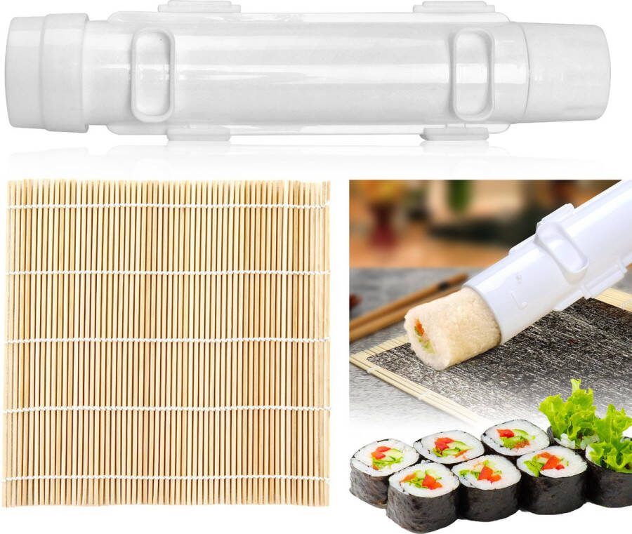 Generic Sushi Maker Set Sushi Maker Bazooka met Sushi Bamboo Mat Sushi DIY Maken Sushi Maker Roller Sushi Set Sushi Making Kit voor beginners Wit