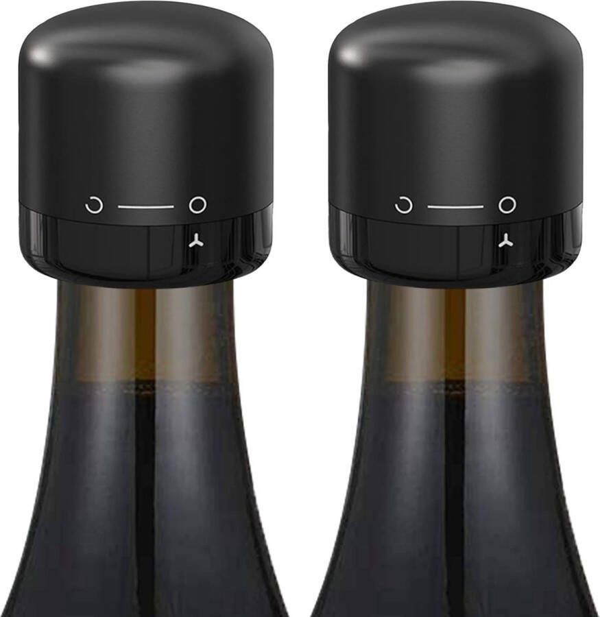 Generic Wijnflesstopper met draaislot 2-pack wijnstopper met siliconen herbruikbare wijnverzegelaar wijntoppersstopper lekvrij en houdt wijn vers voor gemakkelijke opslag zwart