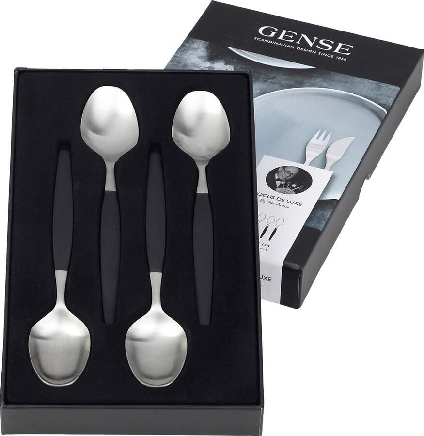 Gense Focus de Luxe Dessertlepel 16 8 cm 4 stuks Zwart Mat staal