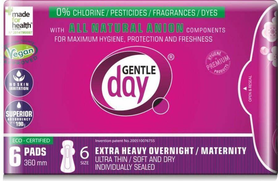Gentleday Gentle Day- Maandverband nacht extra- 6 Stuks Biologisch Toermalijn Vegan Dermatologisch getest