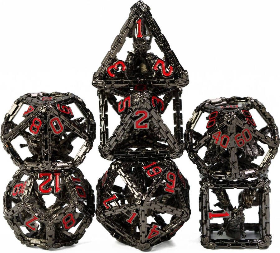 Genvi Games City Wall Hollow Metal DND Dice Zwart met rode letters